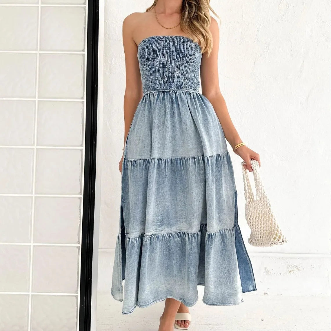 Robe Bustier en Jean Light Blue chez ma-robe-jean.com