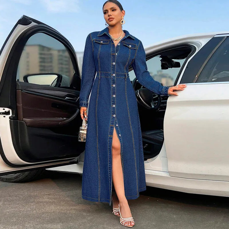 Robe Chemise en Jean Longue blue chez ma-robe-jean.com