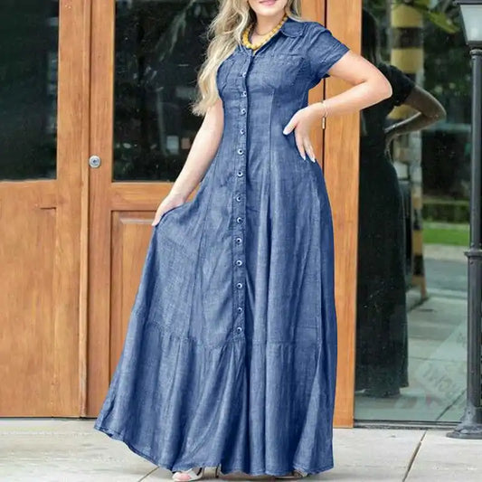 Robe Longue en Jean Fluide light blue chez ma-robe-jean.com