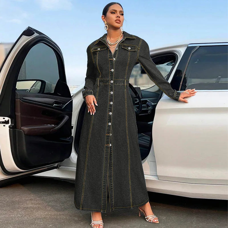 Robe Chemise en Jean Longue black chez ma-robe-jean.com