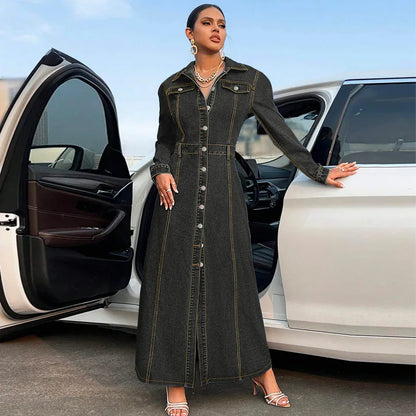Robe Chemise en Jean Longue black chez ma-robe-jean.com